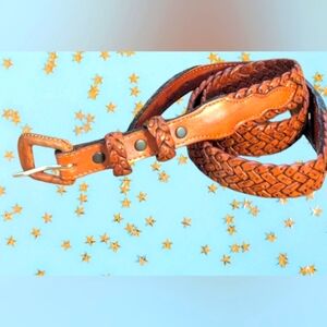 Vintage Braided Cowhide Leather Belt Waist 34"